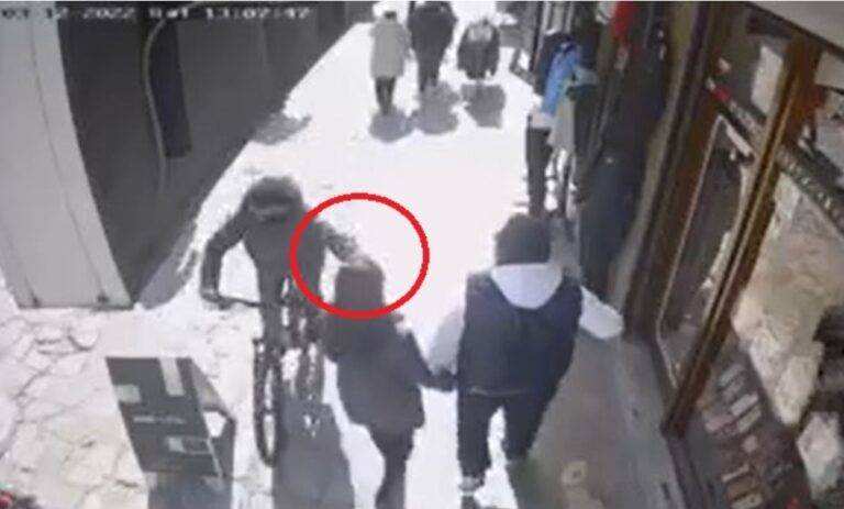 VIDEO/ Shkup, grabitësi me biçikletë ia ‘këputë’ gruas stolinë nga qafa